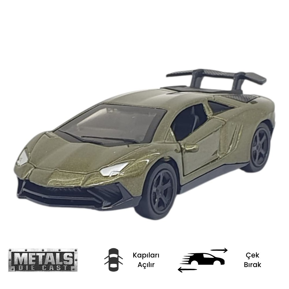 Çek Bırak Metal Küçük Arabalar 8 cm - 6411A - Haki