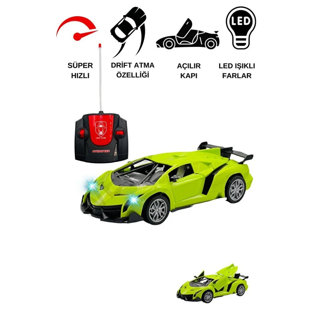 Uzaktan Kumandalı Spor Araba Kapıları Kumanda Kontrollü 1/18 - 789-104 - Yeşil
