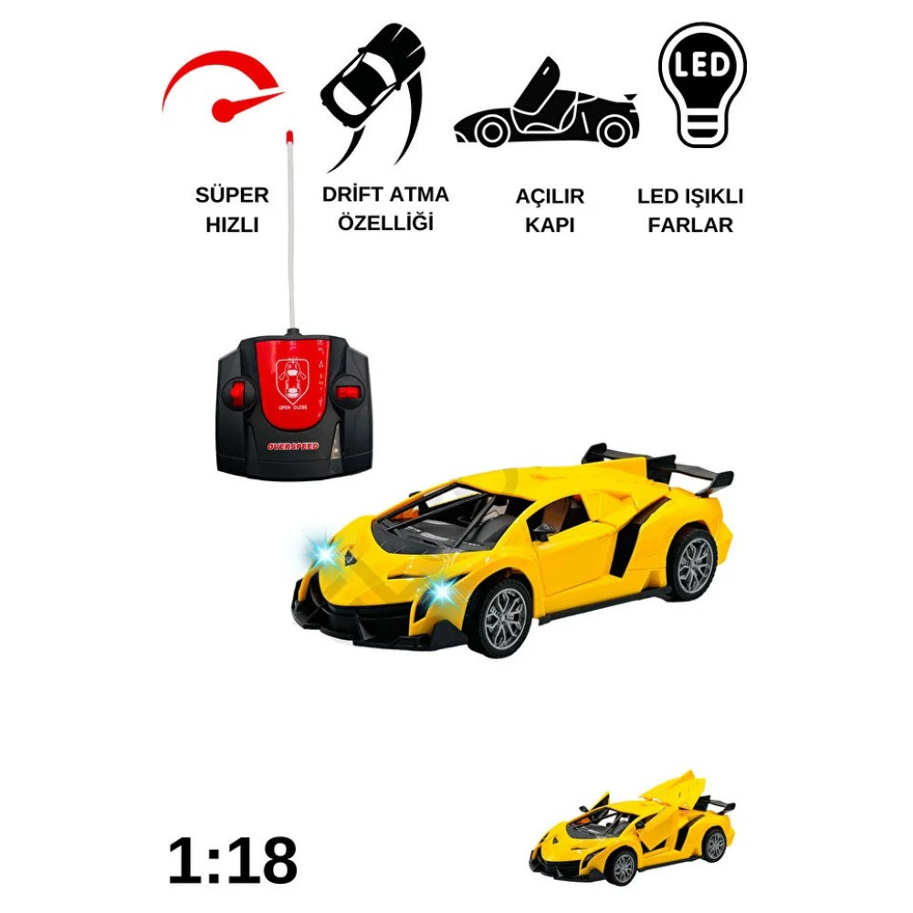 Uzaktan Kumandalı Spor Araba Kapıları Kumanda Kontrollü 1/18 - 789-104 - Sarı