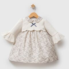 Tongs Baby Trikoli Çiçek Elbise 8022 Ekru
