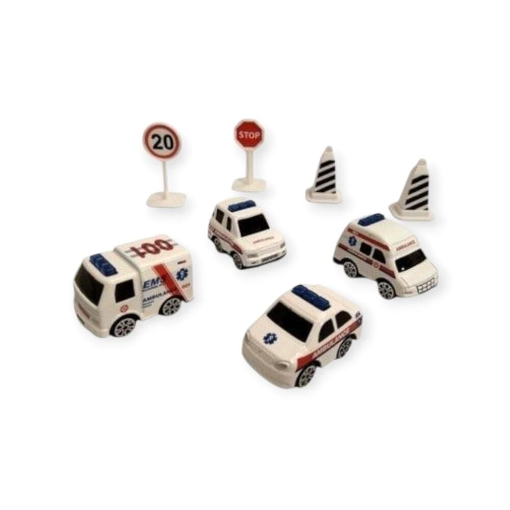 İş Makinaları 8 Parça Araç Seti - Ambulans Seti