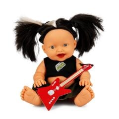Punkçı Bebek Figürü 25 cm - Siyah Saçlı