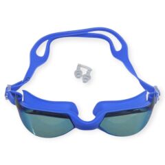 Aynalı Yüzücü Gözlüğü Silikon Kulaklık Hediyeli  MAVİ - 9009-M