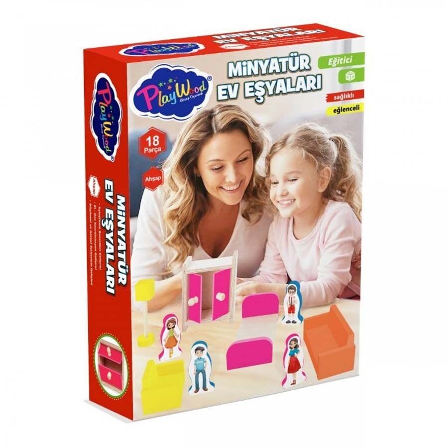 Playwood Kutuda Ahşap Minyatür Ev Eşyaları Seti