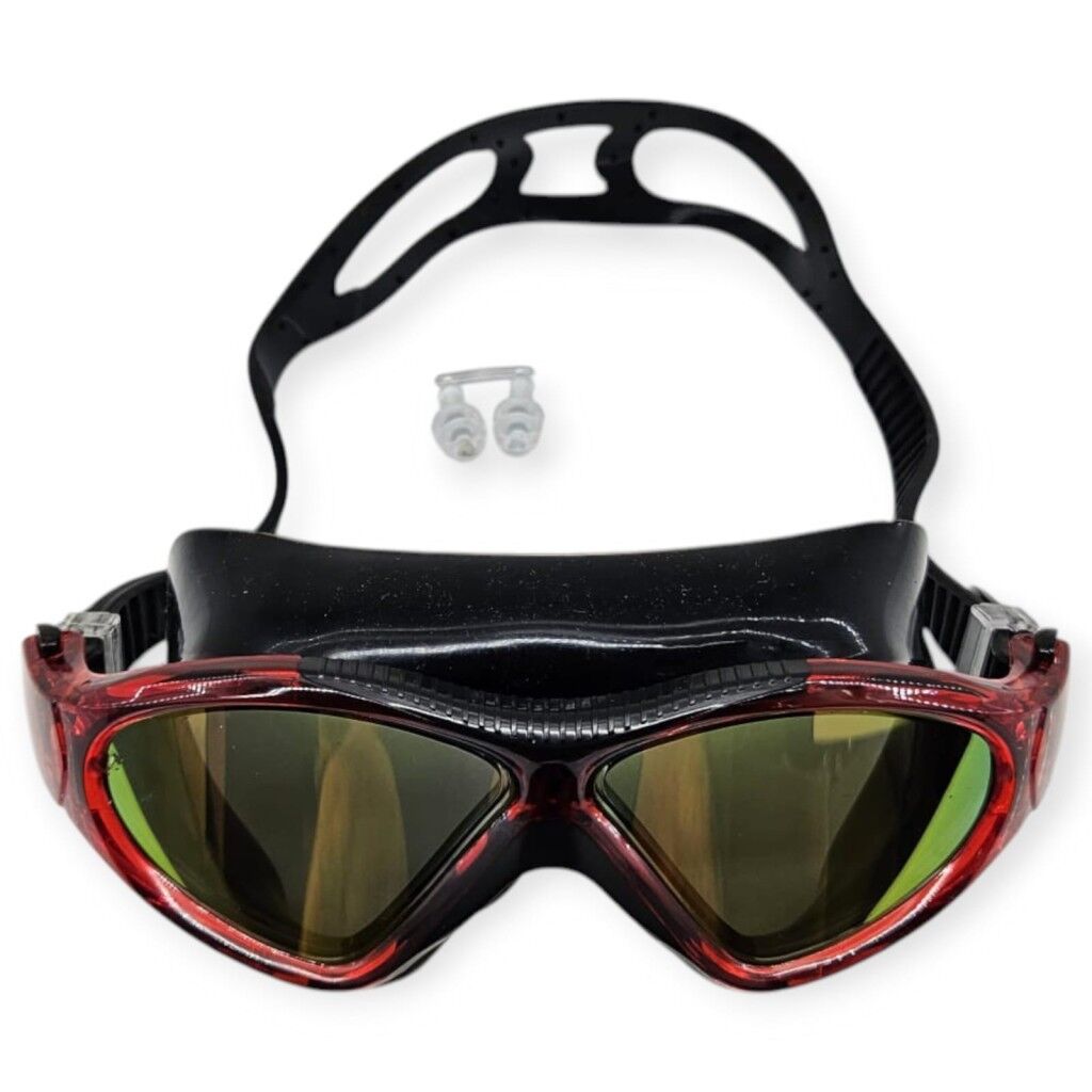 Aynalı Yüzücü Sörf Gözlüğü Kulaklık Hediyeli SİYAH/KIRMIZI- 8170-M