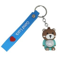 Figürlü ve Işıklı Silikon Anahtarlık -  Ayıcık - Turkuaz