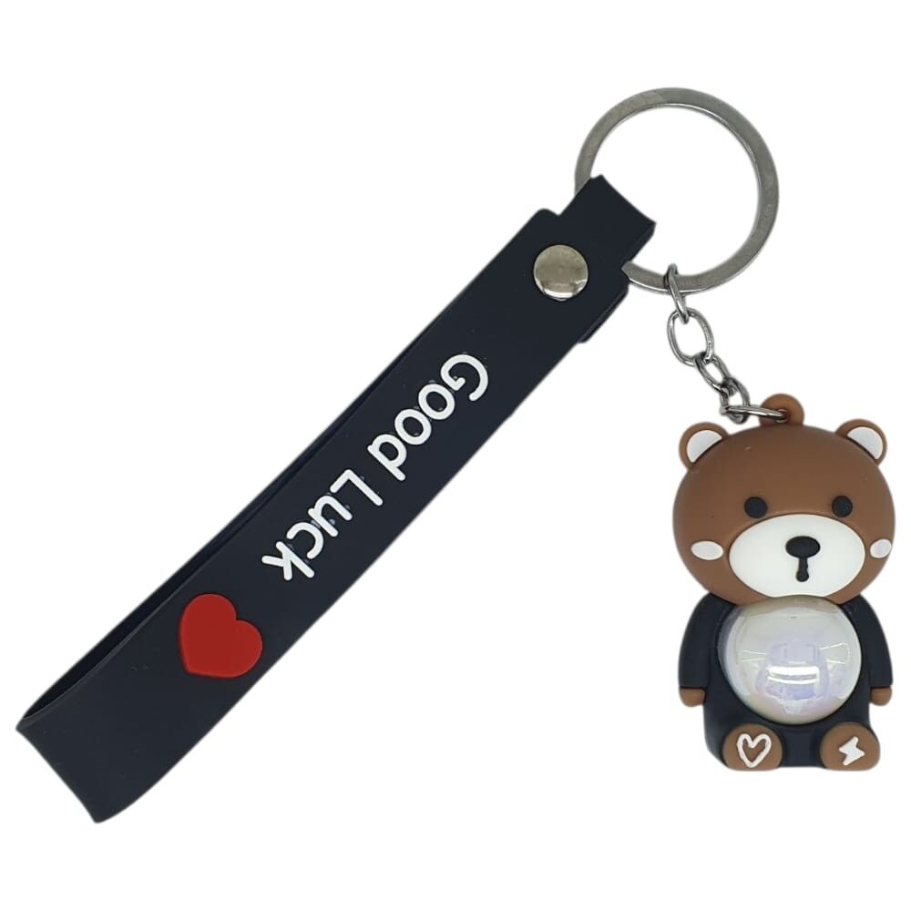 Figürlü ve Işıklı Silikon Anahtarlık -  Ayıcık - Siyah