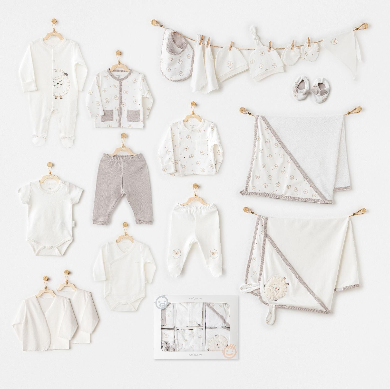 Andywawa AC25562 Newborn Set Tinny Ships 20'Li Hastane Çıkışı Ekru