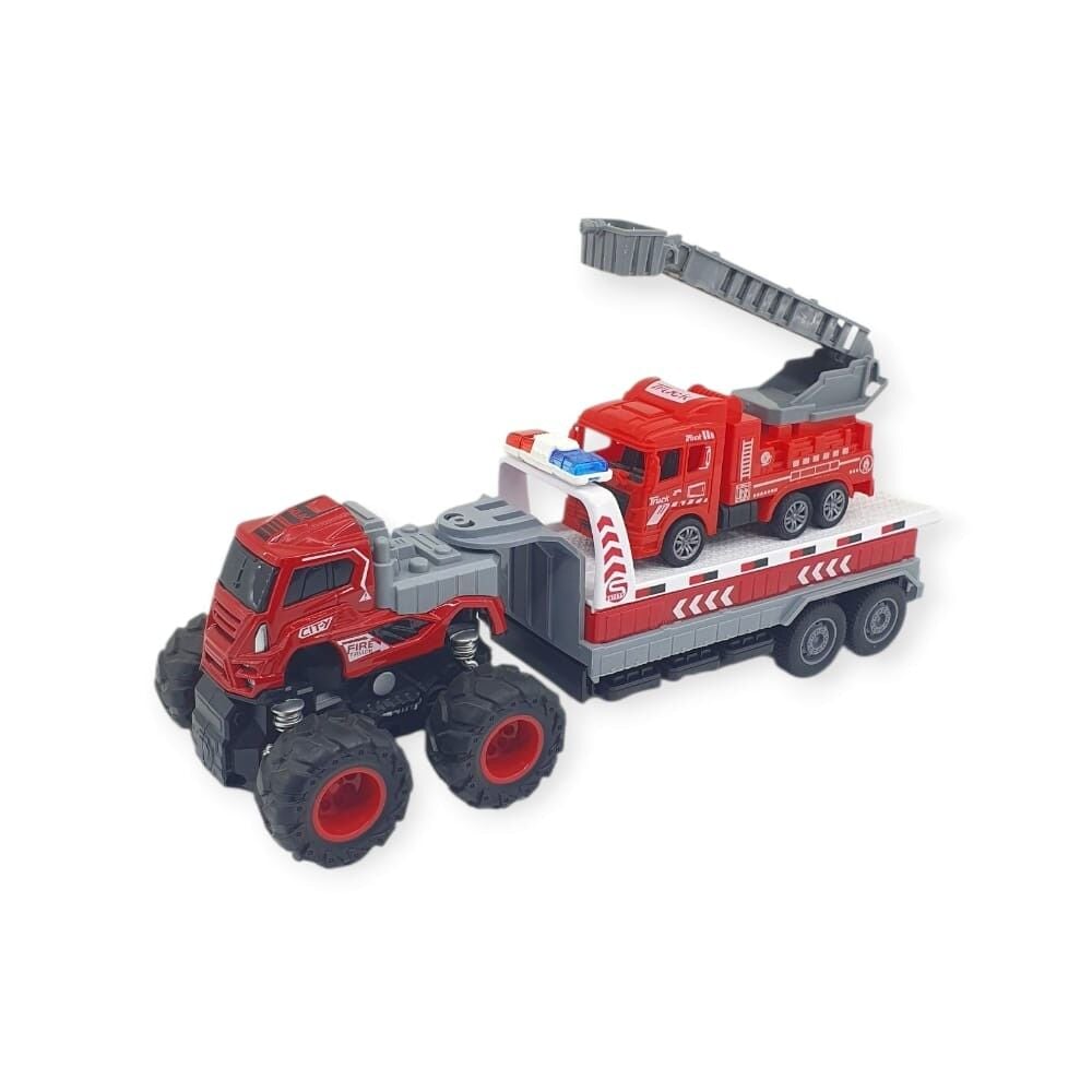 İtfaiye Aracı Taşıyan Sürtmeli Çekici Araç Seti - Merdivenli