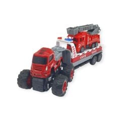 İtfaiye Aracı Taşıyan Sürtmeli Çekici Araç Seti - Merdivenli