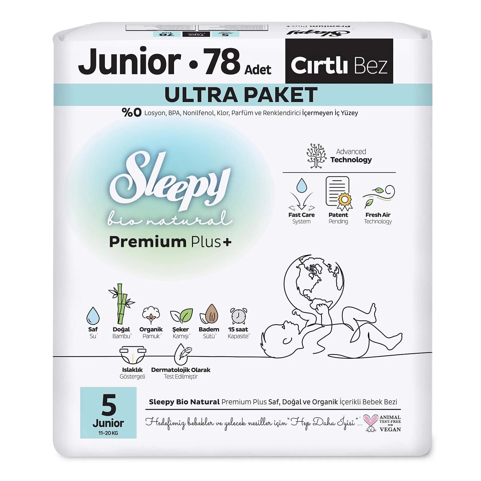 Sleepy Bio Natural Bebek Bezi Ultra Paket 5 Beden 78 Adet