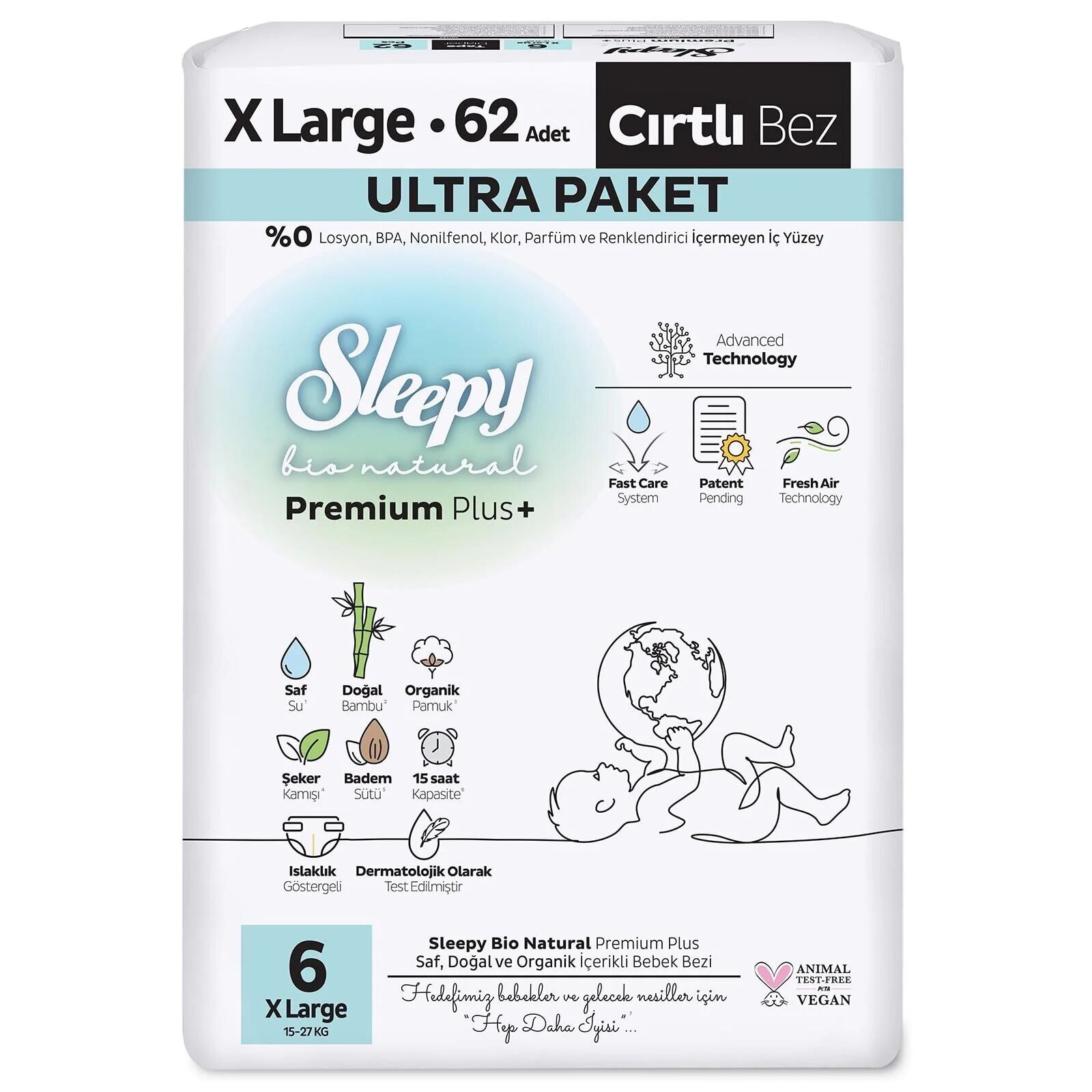 Sleepy Bio Natural Bebek Bezi Ultra Paket 6 Beden 62 Adet