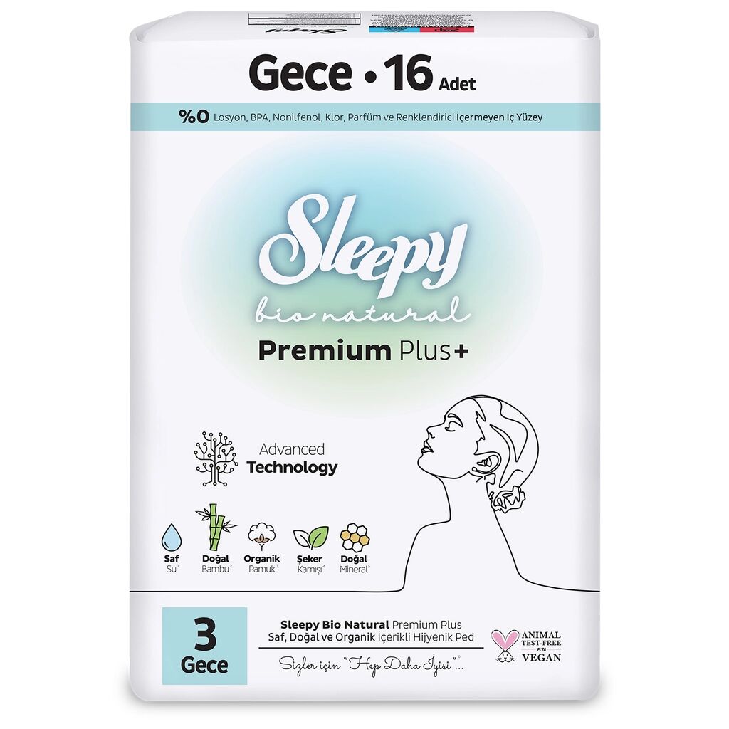 Sleepy Bio Natural Premium Plus Gece Ped 16 Adet