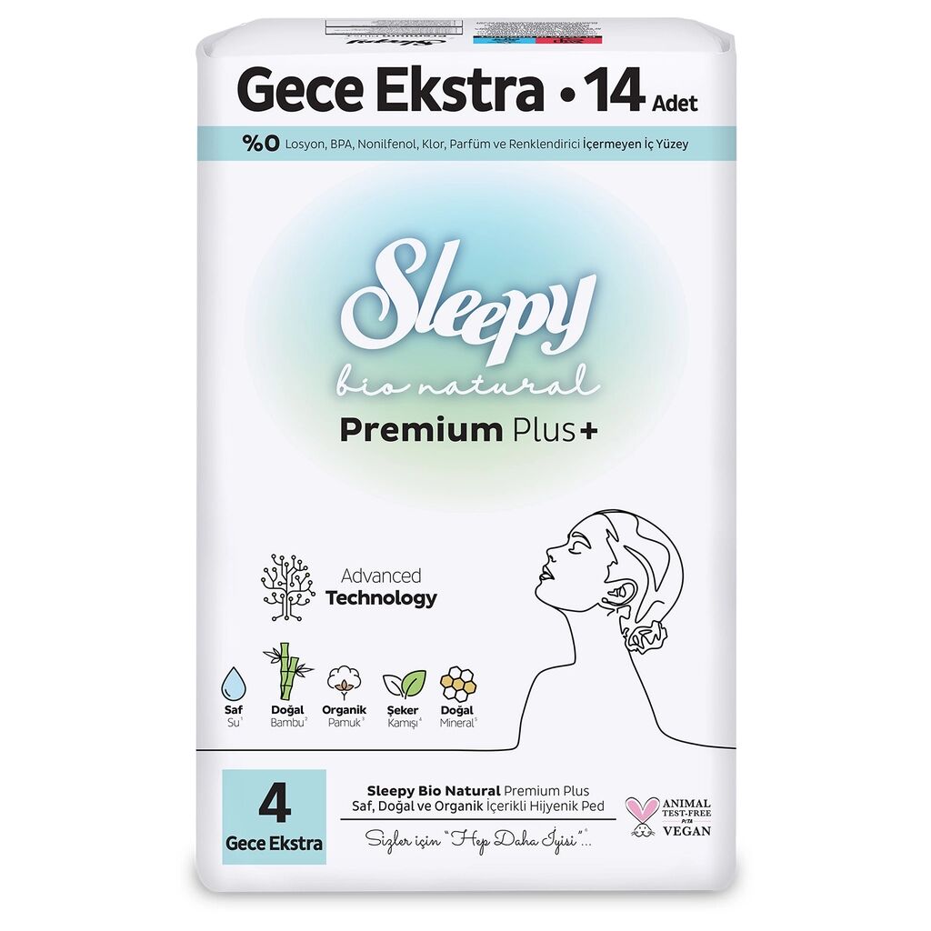 Sleepy Bio Natural Premium Plus Gece Ekstra Ped 14 Adet