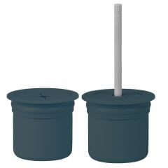 OiOi Ham+Hüp Pipetli Silikon Bardak Seti Deep Blue / Powder Grey