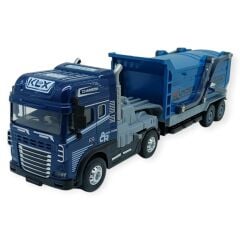 Metal Tır 1:24 - Sesli Işıklı Taşıyıcı Dorseli Tır 30 cm - Lacivert