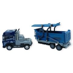Metal Tır 1:24 - Sesli Işıklı Taşıyıcı Dorseli Tır 30 cm - Lacivert
