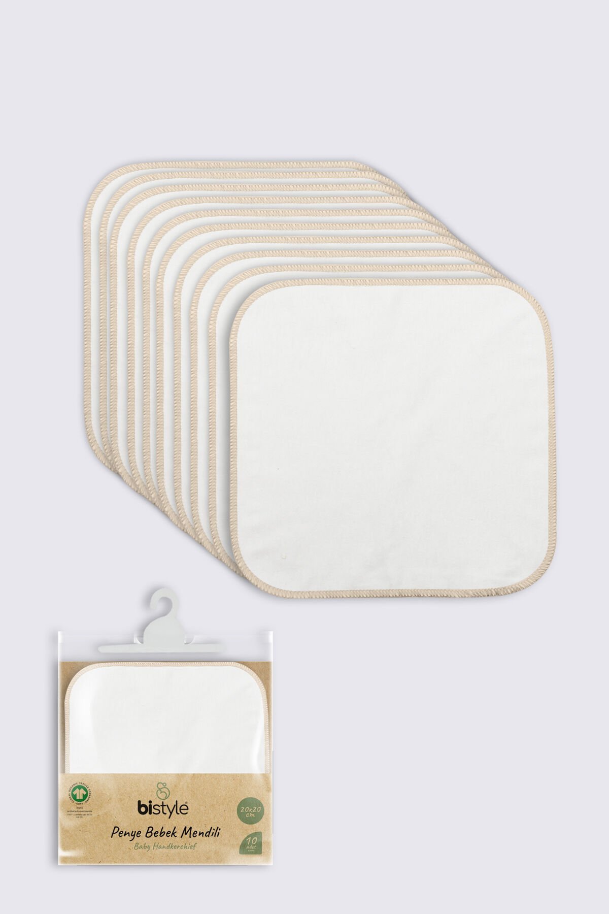 Bistyle Organik 20x20 10'Lu Penye Mendil 90102 Ekru