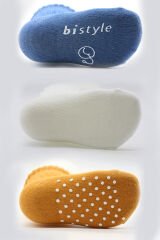 Bistyle Basic Kaymaz Penye Soket Çorap 3'Lü BS10106 İndigo Ekru Hardal