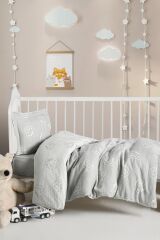 Kanz Jakarlı Müslin Bebek Nevresim Takımı Knz-013 Bear Gri