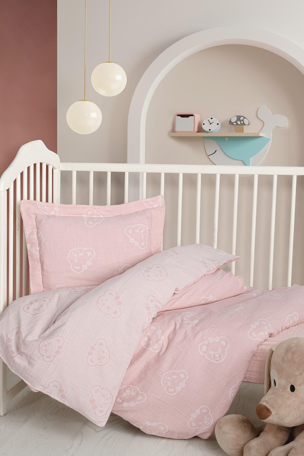 Kanz Jakarlı Müslin Bebek Nevresim Takımı Knz-013 Bear Pembe