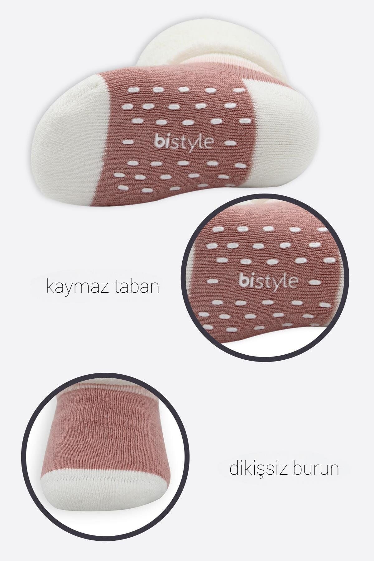 Bistyle Puanlı Kaymaz Havlu Soket Çorap 2’Li BS10502 Gri Pudra