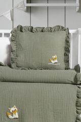 Kanz 4 Kat Hand Made Fırfırlı Müslin Örtü Seti Knz-020 Yeşil