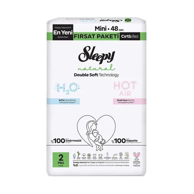 Sleepy Natural Double Soft Bebek Bezi Fırsat Paketi 2 Beden 48 Adet