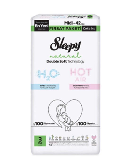 Sleepy Natural Double Soft Bebek Bezi Fırsat Paketi 3 Beden 42 Adet