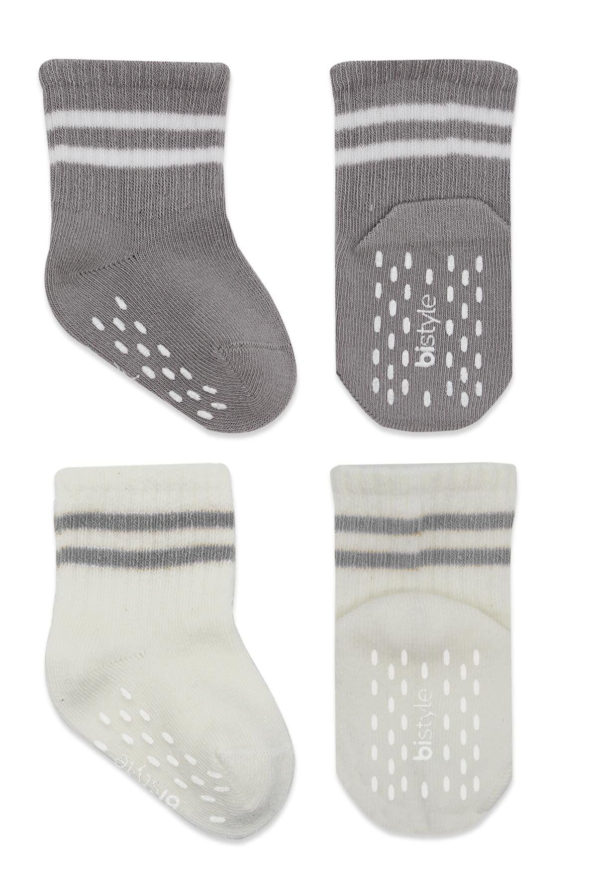 Bistyle Çemberli Kaymaz Soket Çorap 2’Li BS10125 Gri Ekru